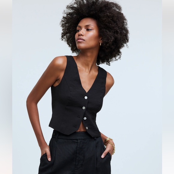 NEW Madewell Katrina Crop Vest Top in Softdrape Size 2 True Black - Picture 2 of 9